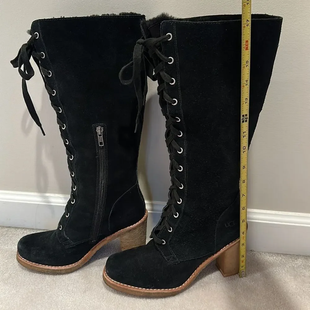 UGG Boots Women’s Aubree Winter Black Suede UGGplush lining Side Zip Sz 9 - Picture 7 of 16